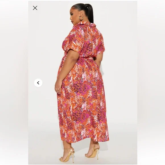 Rachel Collared Long Sleeve Maxi Dress - Brown/combo Size 3X - Picture 3 of 6